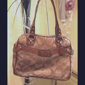 COACH CC Leather Satchel Shoulder Bag Monogram Snakeskin Embossed Leather Tote